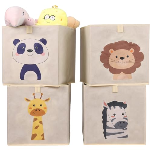 Navaris Aufbewahrungsbox Kinderzimmer - 4er Set - 33 x 33cm Kinder Spielzeug Box Tier Design - Box Spielzeug Kisten - Baby Ordnungsboxen Aufbewahrungsboxen - Toybox von Navaris