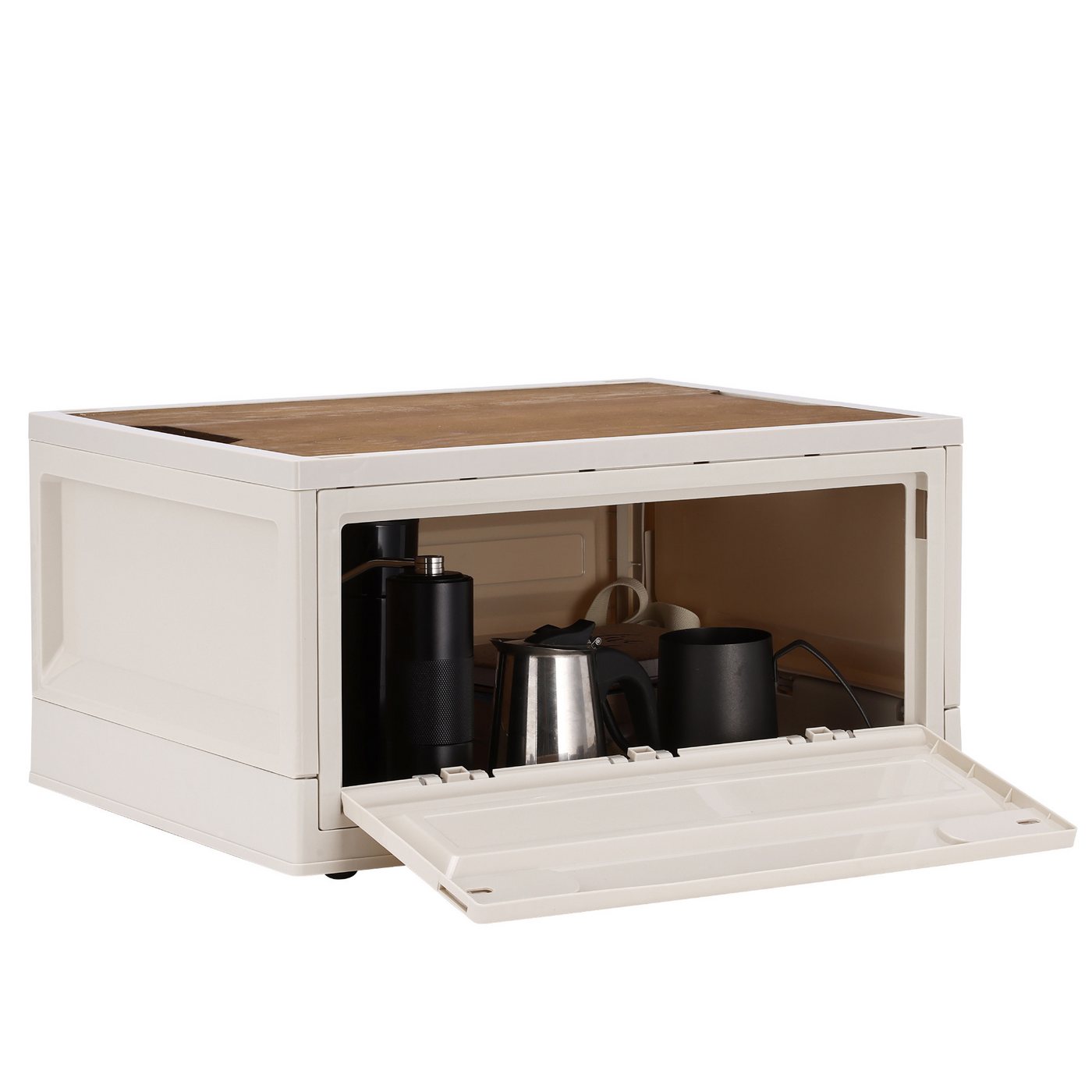 Navaris Aufbewahrungsbox Outdoor Box - Campingbox für Auto - Kofferraum Box mit Rädern - 35L (1 St), Faltbare Camping Aufbewahrungsbox - Klappbox mit Holz Deckel von Navaris