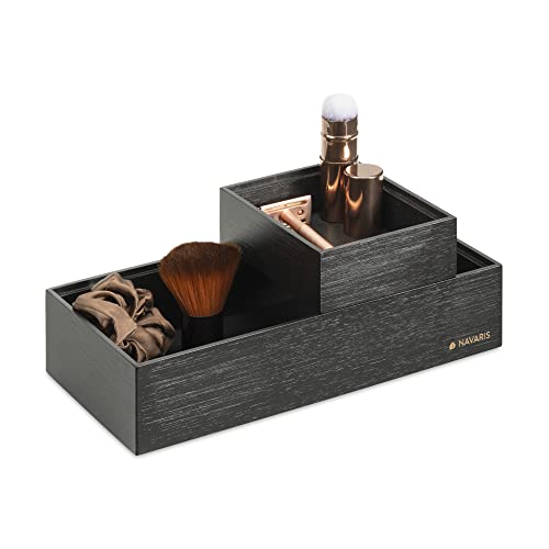 Navaris Aufbewahrungsbox aus Bambus 2er Set - 2x Ordnungsbox Holz Box Schachtel Kiste - Einsatz für Schublade - Organisation Aufbewahrung - stapelbar schwarz von Navaris