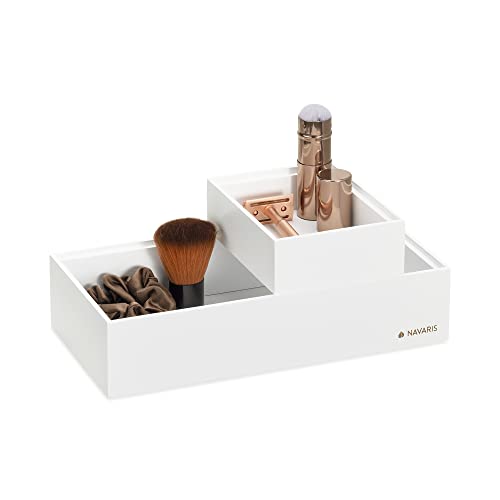 Navaris Aufbewahrungsbox aus Bambus 2er Set - 2X Ordnungsbox Holz Box Schachtel Kiste - Einsatz für Schublade - Organisation Aufbewahrung - stapelbar weiß von Navaris