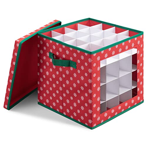 Navaris Aufbewahrungsbox für Weihnachtskugeln - Sortierbox für Christbaumkugeln - Box Aufbewahrung 64 Fächer - quadratisch mit Deckel - Grün Rot von Navaris