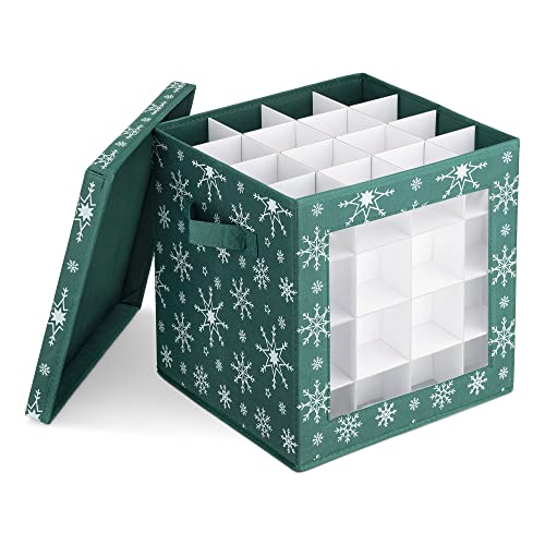 Navaris Aufbewahrungsbox für Weihnachtskugeln - Sortierbox für Christbaumkugeln - Box Aufbewahrung 64 Fächer - quadratisch mit Deckel - Dunkelgrün von Navaris