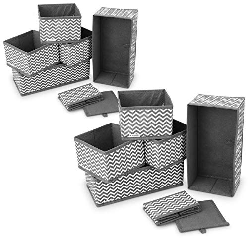 Navaris Aufbewahrungsboxen Organizer Ordnungssystem Stoffboxen - 12 Stück in verschiedenen Größen - für Kleiderschrank und Schubladen - faltbar von Navaris
