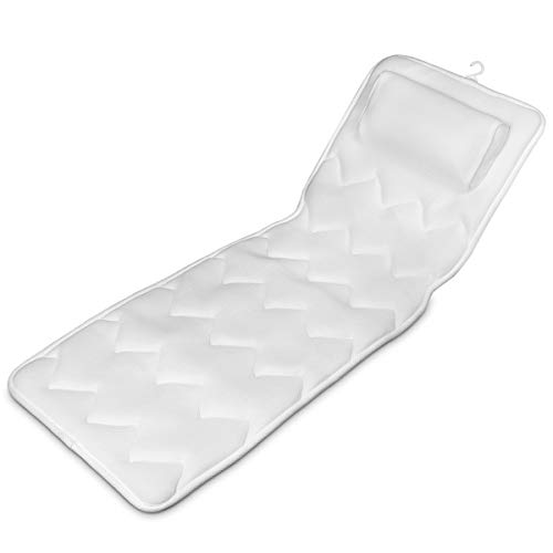 Navaris Badewannenmatte Ganzkörper mit Kissen - 125x42cm Matratze für Badewanne Badewannenkissen Badewanneneinlage weich - Mesh Matte in Weiß von Navaris