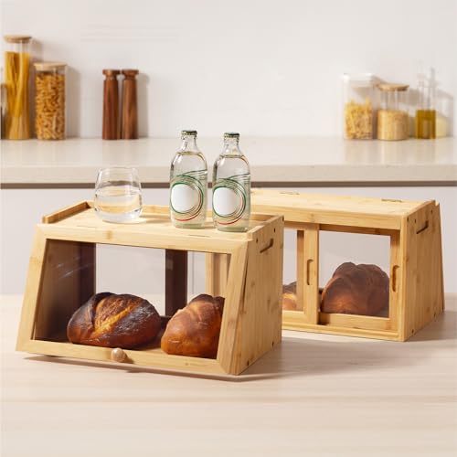 Navaris Bambus Brotkasten - Brotbox mit Sichtfenster - Brotaufbewahrung rustikales Design - Brot Aufbewahrungsbox - Brotbox Küche Bread Box - Brotkästen - Brotaufbewahrungsbox von Navaris