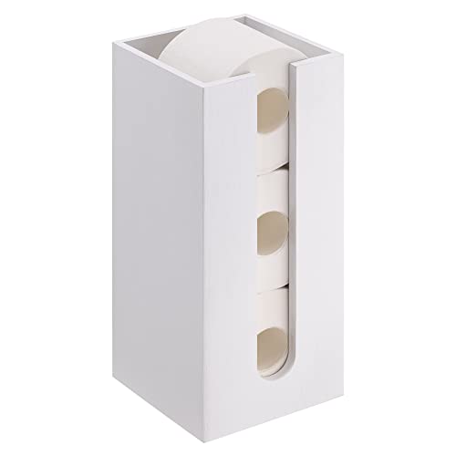 Navaris Bambus Toilettenpapier Rollenhalter - 15x15x33cm Ersatzrollenhalter frei stehend kompakt - Bambushalter für Badezimmer Gäste WC ohne Bohren - weiß von Navaris