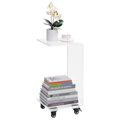 Navaris Beistelltisch aus Acrylglas in C-Form mit Rollen - Tisch klein - Blumensäule Laptop Tisch Sofa Tablett - moderner Nachttisch Fernsehtisch - transparent von Navaris