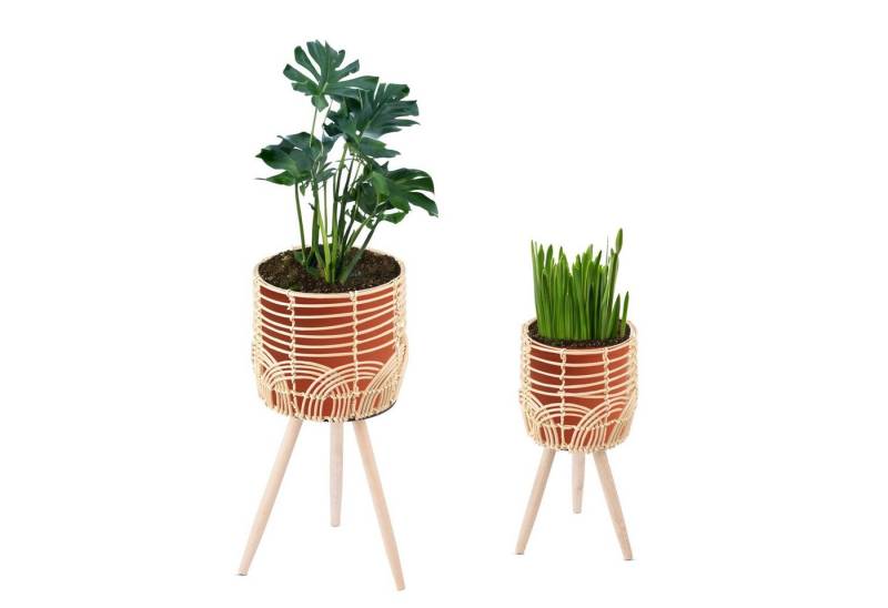 Navaris Übertopf 2x Blumentopf mit Ständer im Rattan Look - Boho Blumentopfständer (1 St) von Navaris
