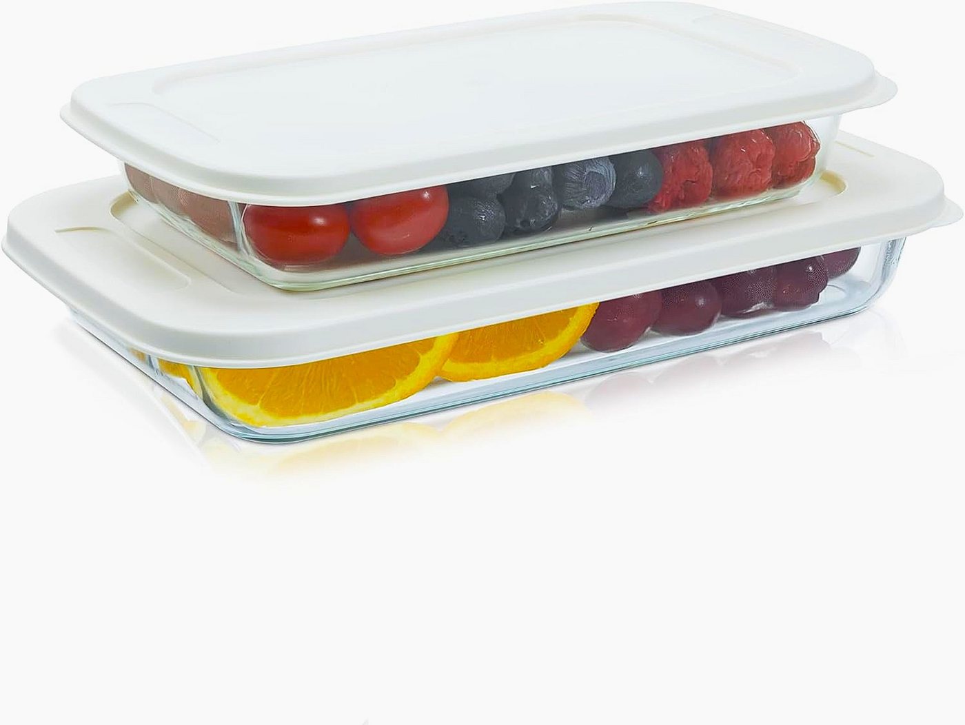 Navaris Brotbackform Backform Glas rechteckig - Lasagneform Glasbräter, (2-tlg), Glas Auflaufform mit Deckel 2er Set - Große Auflaufform Lasagne groß von Navaris