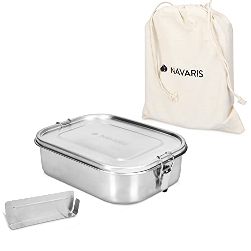 Navaris Brotdose Lunch Box Brotbox aus Edelstahl 1400 ml - Vesperdose Box Metall Behälter - auslaufsicher - spülmaschinenfest von Navaris