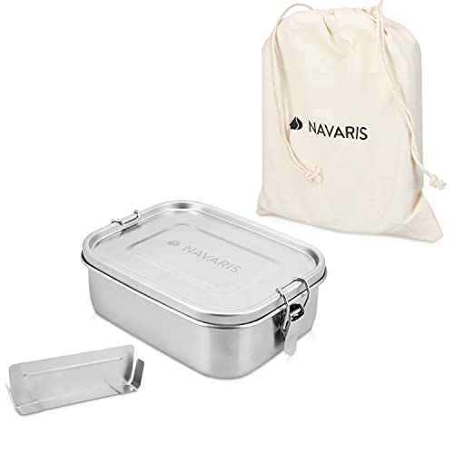 Navaris Brotdose Lunch Box Brotbox aus Edelstahl 800 ml - Vesperdose Box Metall Behälter - auslaufsicher - spülmaschinenfest von Navaris