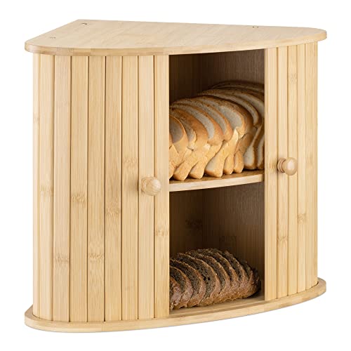 Navaris Brotkasten Ecke aus Bambus - Eckbrotkasten zwei Etagen - Brotbox aus Holz - Box für die Küche - XL Brotkorb 35x35x35cm - Aufbewahrung Schrank von Navaris