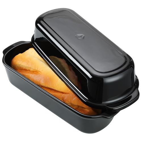 Navaris Brottopf - Toastbrot Backform - Brottopf zum Backen - Tontopf Brot - Brotbackschale - Toastbrotform - Spülmaschinenfest - Keramik - 34 x 14 cm - Schwarz glänzend von Navaris
