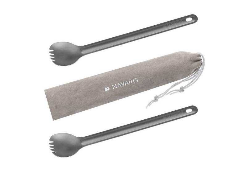 Navaris Besteck-Set -2er Set Titan Camping Besteck - extra lang - Göffel Spork + Tasche (1-tlg), Titan von Navaris