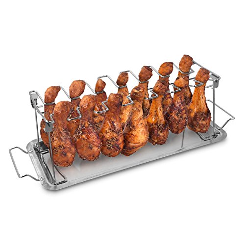 Navaris Chicken Wings Hähnchenschenkel Rack - Backofen Grill Halter für Hähnchenteile - Grillzubehör für BBQ Hähnchen aus Edelstahl mit Schale von Navaris