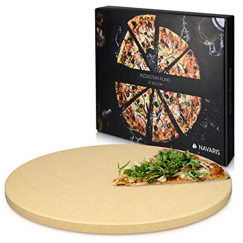 Navaris Cordierit Pizzastein XL für Backofen Grill - Ø30,5cm Pizza Stein Ofen Brot Backen Flammkuchen - Gasgrill Holz-Kohle Herd Teller inkl. Rezeptbuch von Navaris