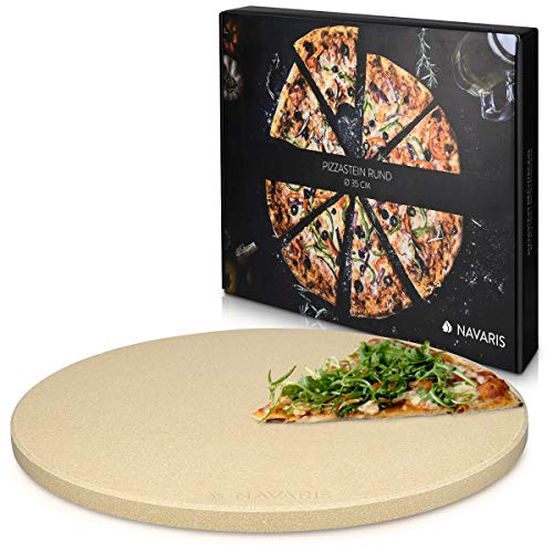 Navaris Cordierit Pizzastein XXL für Backofen Grill - Ø35cm Pizza Stein groß für Ofen Brot Backen Flammkuchen - Gasgrill Herd Steinplatte inkl. Rezeptbuch von Navaris