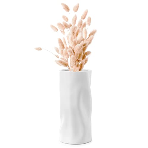 Navaris Deko Vase modern weiß - Wohnzimmer Blumenvase - Blumen Vase - asymmetrische Vase für Fensterbank Sideboard Kommode - Trockenblumen Pampasgras Home Decor von Navaris