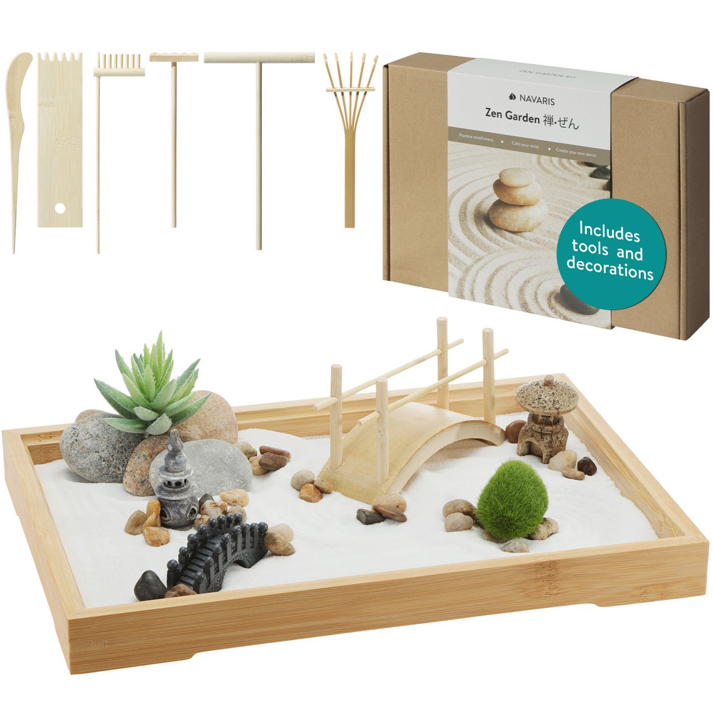 Navaris Dekofigur Navaris Mini Zen Garten Kit - Miniatur Sand Garten mit Zubehör - Deko (1 St) von Navaris