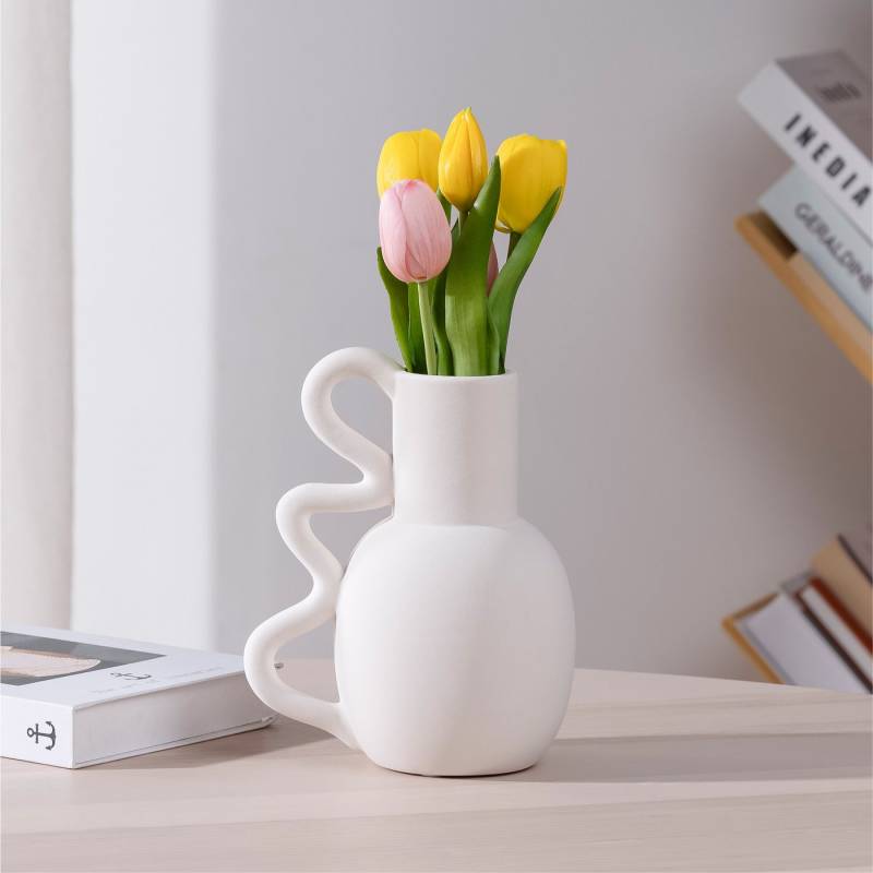 Navaris Dekovase Deko Krug Vase verschnörkelter Henkel - Wohnzimmer Blumenvase (1 St) von Navaris