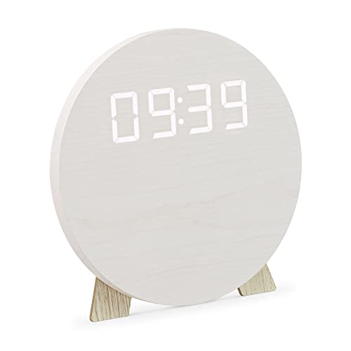 Navaris Design LED Digitaluhr aus Holz - Wanduhr digitale Uhr - Tischuhr mit USB Kabel - Nachtdimmer 12 oder 24 Stunden - Holzuhr digital Standuhr von Navaris