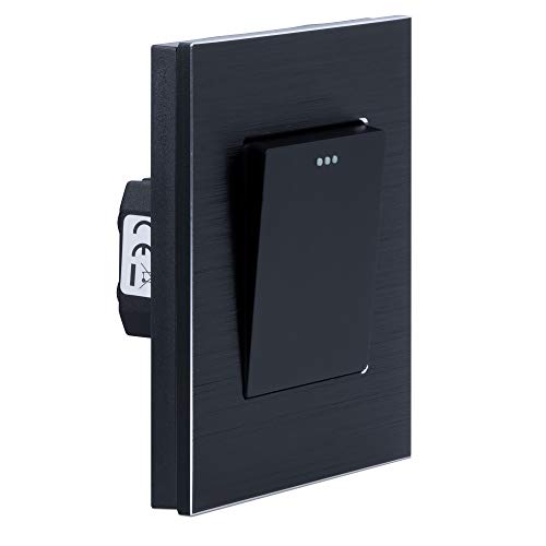 Navaris Design Lichtschalter aus Aluminium - Licht Schalter mit Rahmen aus Aluminium - Einbauschalter - Aufputz Wandschalter in Schwarz von Navaris