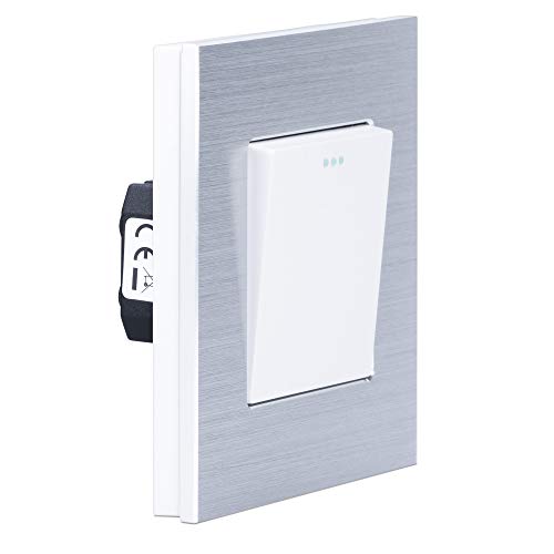 Navaris Design Lichtschalter aus Aluminium - Licht Schalter mit Rahmen aus Aluminium - Einbauschalter - Aufputz Wandschalter in Silber von Navaris