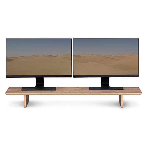 Navaris Doppel Monitorständer aus Holz - TV Ständer - Bildschirm Erhöhung - Laptop Monitor Stand - Tisch Aufsatz aus Walnussholz - große Halterung in Braun von Navaris