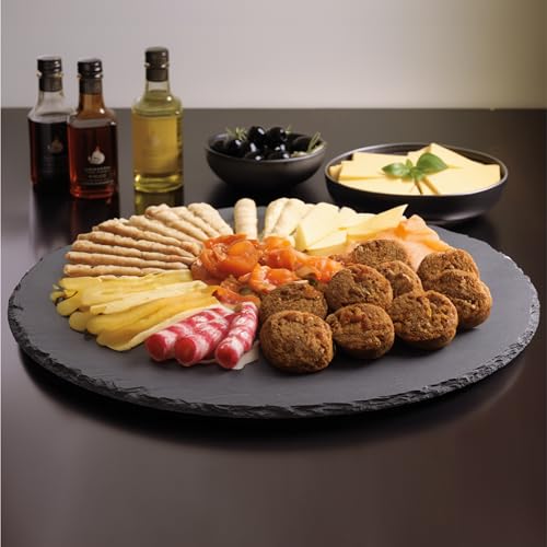 Navaris Drehteller aus Schiefer Ø 33 cm - Schieferplatte Tortenplatte drehbar rund - drehbare Organizer Teller - Lazy Susan Drehplatte - Servierplatte Gewürz Platte von Navaris