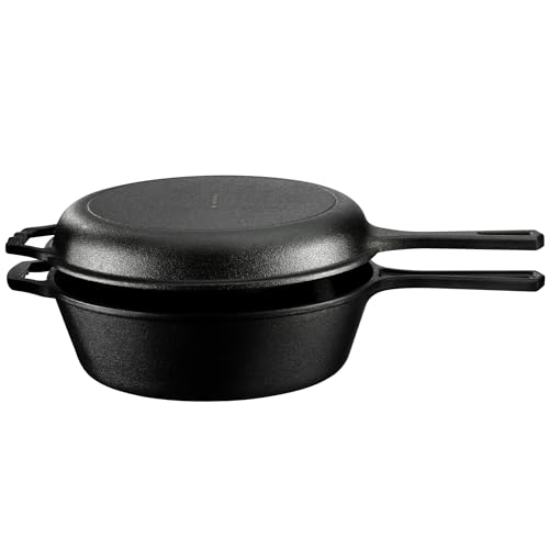 Navaris Dutch Oven - Gusseisen Topf mit Deckel - Ideal zum Kochen und Brot backen sowie fürs BBQ - Schmortopf geeignet für alle Herde - 3,4 l Kapazität - Schwarz von Navaris