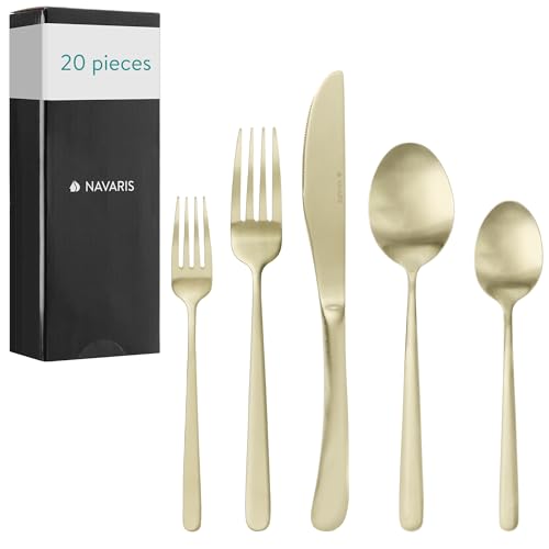 Navaris Edelstahl Besteck Set 4 Personen - 20-teiliges Besteckset in Satin Gold Finish - Besteck Edelstahl 18/0 - Löffel Messer und Gabel Set - Cutlery Set - Matt Navaris Edelstahl Besteck Set 4 Personen - 20-teiliges Besteckset in Satin Gold Finish - Besteck Edelstahl 18/0 - Löffel Messer und Gabel Set - Cutlery Set - Matt von Navaris