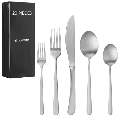 Navaris Edelstahl Besteck Set 4 Personen - 20-teiliges Besteckset in Satin Silber Finish - Besteck Edelstahl 18/0 - Löffel Messer und Gabel Set - Cutlery Set - Matt Navaris Edelstahl Besteck Set 4 Personen - 20-teiliges Besteckset in Satin Silber Finish - Besteck Edelstahl 18/0 - Löffel Messer und Gabel Set - Cutlery Set - Matt von Navaris