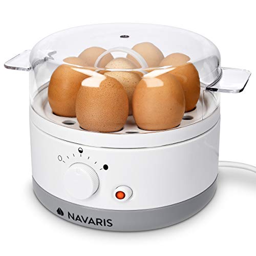 Navaris Eierkocher für 1-7 Eier - inkl. Wasser-Messbecher mit Eierstecher - Härtegrad einstellbar - 350W - 22x17,5x14,5cm - Eierkochautomat Weiß von Navaris