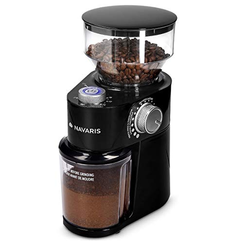 Navaris Elektrische Kaffeemühle mit Edelstahl Scheibenmahlwerk - 200W - für bis zu 14 Tassen Kaffee - 18 Mahlgrade - Kaffee Mühle Schwarz von Navaris