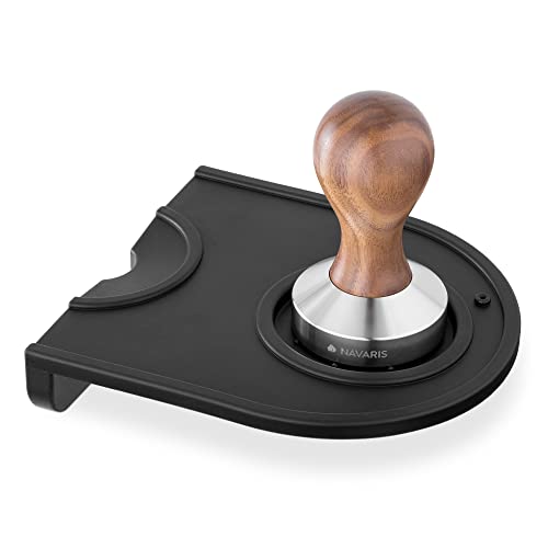 Navaris Espresso Tamper für Kaffee 51mm - Stempel Stampfer aus Edelstahl mit Holzgriff - Kaffeestampfer für Siebträger inkl. Silikonmatte - schwarz von Navaris