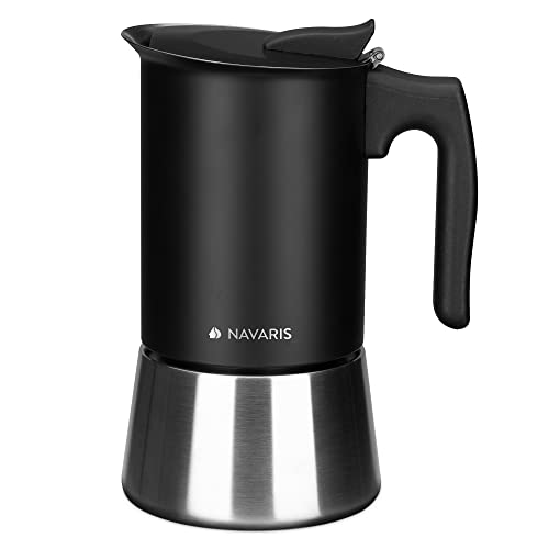 Navaris Espressokocher für 6 Tassen - Espressomaschine für den Herd - Kaffeemaschine aus Edelstahl - Mokka Kanne auch für Induktion - schwarz von Navaris