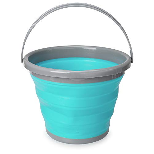 Navaris Falteimer Silikon Eimer faltbar - 10l Putzeimer für Reinigung Camping Angeln Küche - 10 Liter Haushaltseimer kompakt in Blau Grau von Navaris