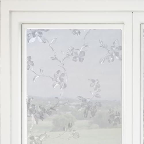 Navaris Fenster Milchglasfolie 45x200cm - selbstklebend mit statischer Haftung - lichtdurchlässig - Milchglas Klebefolie Küche Bad Dusche Tür Büro - Blumen Design von Navaris