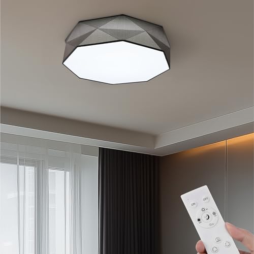 Navaris Geo Stoff LED Deckenlampe - Mit Fernbedienung und Dimmfunktion - 10-100% Helligkeit - Schlafzimmerlampe und Wohnzimmerlampe - Farbtemperatur 2700-6500K - Inklusive Timer von Navaris