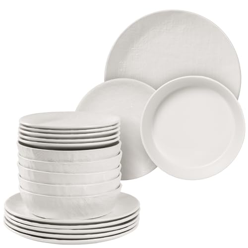 Navaris Steingut Geschirr Set 6 Personen (18 Teile) - Teller Set Geschirrset Geschirr - Tafelservice mit Suppenteller Tellerset - Kombiservice - Tafelservice 6 Personen - Weiß von Navaris