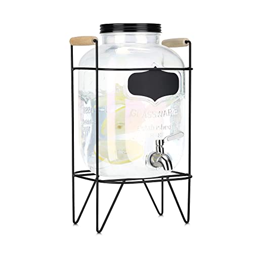 Navaris Getränkespender 5 Liter aus Glas - Zapfhahn aus Edelstahl und Ständer - Wasserspender Glasbehälter für kalte Getränke - Regenbogeneffekt von Navaris