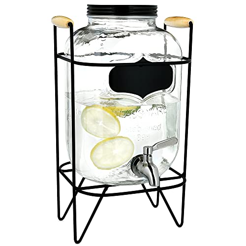 Navaris Getränkespender 5 Liter aus Glas - Zapfhahn aus Edelstahl und Ständer - Wasserspender Glasbehälter für kalte Getränke von Navaris
