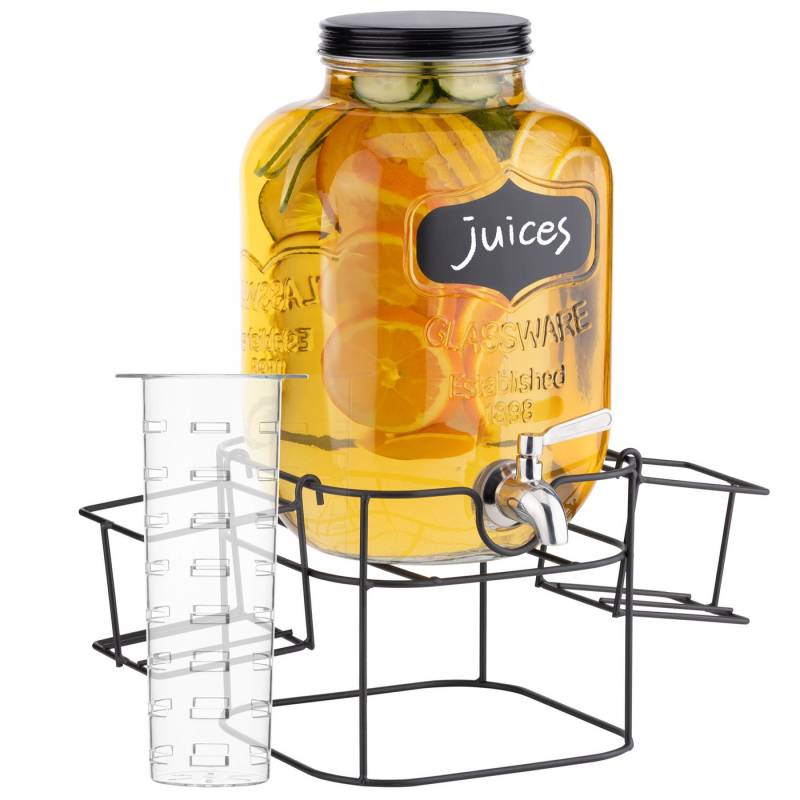 Navaris Getränkespender Getränkespender 5 Liter aus Glas mit Getränkehalter - Zapfhahn von Navaris
