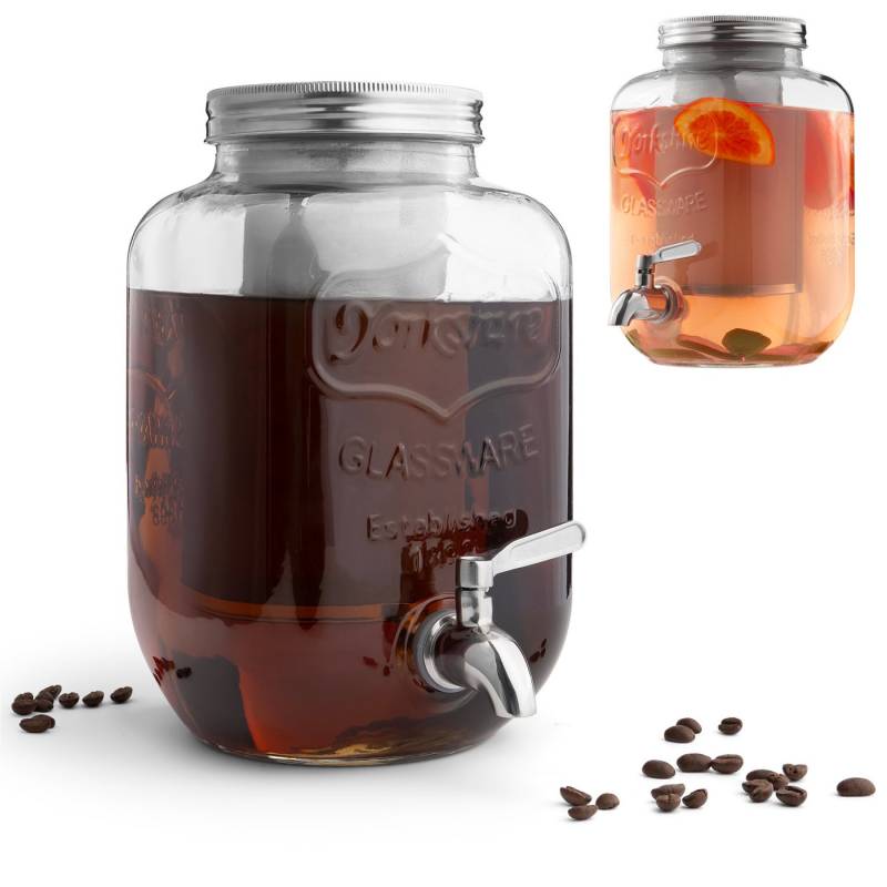 Navaris Getränkespender Wasser Spender Drink Dispenser - Cold Brew Kaffee und Eistee - Glas, Wasserspender - 4L Getränkespender mit Zapfhahn Deckel Einsatz von Navaris