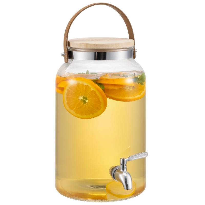 Navaris Getränkespender Wasser Spender Drink Dispenser - Saftspender - Getränkespender Glas, Wasserspender - 5,6L Getränkespender - Getränkespender Zapfhahn Deckel von Navaris