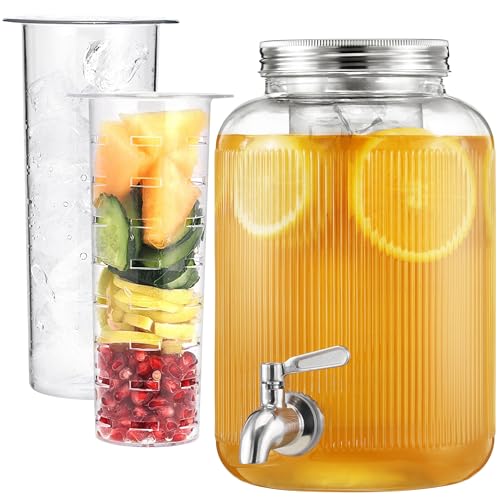 Navaris Getränkespender mit Zapfhahn - Bowle Gefäß mit Deckel - Getränkespender Glas mit Zapfhahn - Wasserspender Glas - Limonadenspender - Saftspender - 4 Liter von Navaris