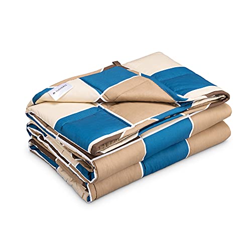 Navaris Gewichtsdecke 135x200 cm 4,8 kg - Bezug aus Baumwolle - 7 Schichten - Decke schwere Bettdecke - Beschwerte Decke - blau braun beige kariert von Navaris