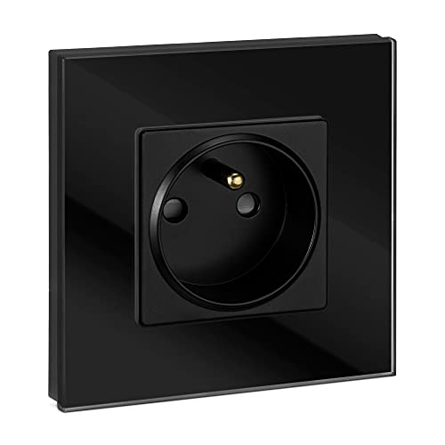 Navaris Glas FR Steckdose einfach - mit Montagematerial - Design Wandsteckdose Typ E Frankreich mit Glasrahmen - in Schwarz Navaris Glas FR Steckdose einfach - mit Montagematerial - Design Wandsteckdose Typ E Frankreich mit Glasrahmen - in Schwarz von Navaris