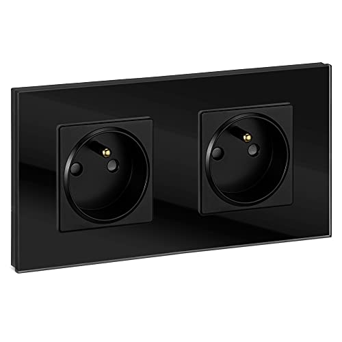 Navaris Glas FR Steckdose zweifach - mit Montagematerial - Design Wandsteckdose Typ E Frankreich mit Glasrahmen - in Schwarz Navaris Glas FR Steckdose zweifach - mit Montagematerial - Design Wandsteckdose Typ E Frankreich mit Glasrahmen - in Schwarz von Navaris