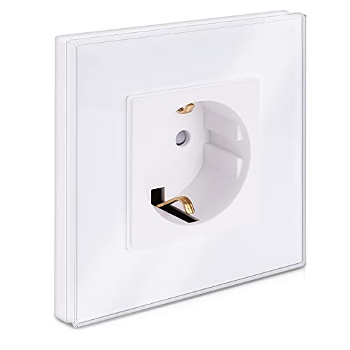 Navaris Glas Schuko Steckdose einfach - mit Montagematerial - Design Schutzkontakt Wandsteckdose mit Glasrahmen - in Weiß Navaris Glas Schuko Steckdose einfach - mit Montagematerial - Design Schutzkontakt Wandsteckdose mit Glasrahmen - in Weiß von Navaris